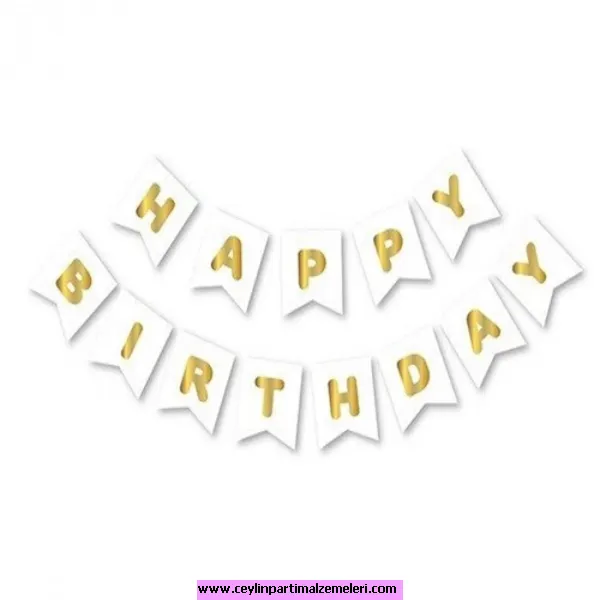 Beyaz-Gold Happy Bırthday 